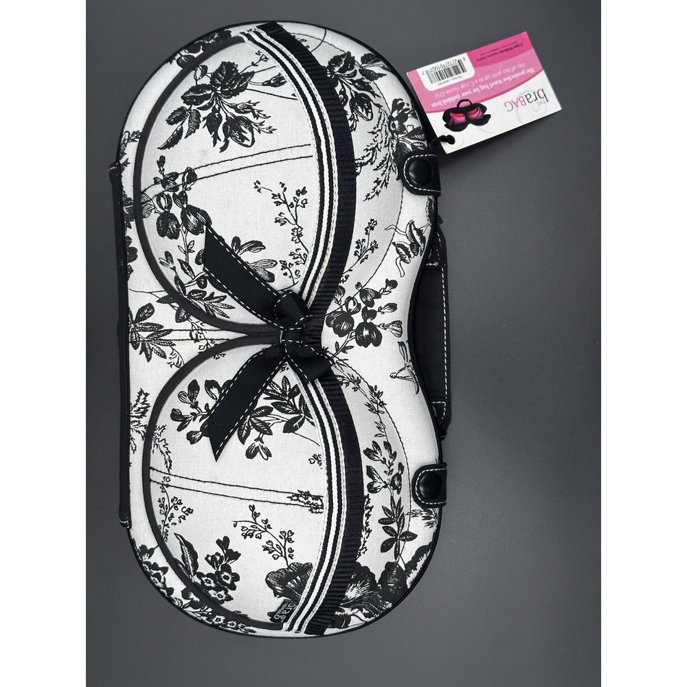 The BraBag Travel Lingerie Organizer Case Black White Floral Holds 4 Bras NWT